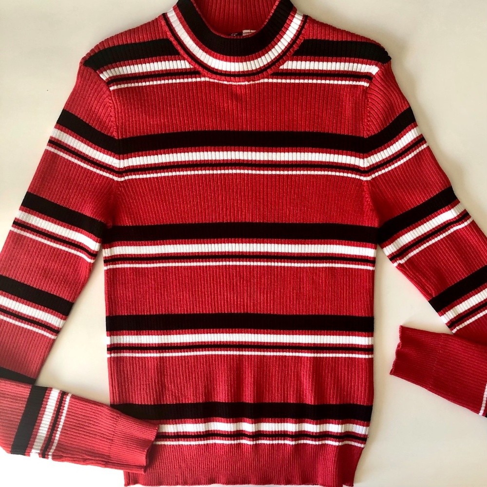 NWOT, Striped, Ribbed Sweater, Red, White & Black
